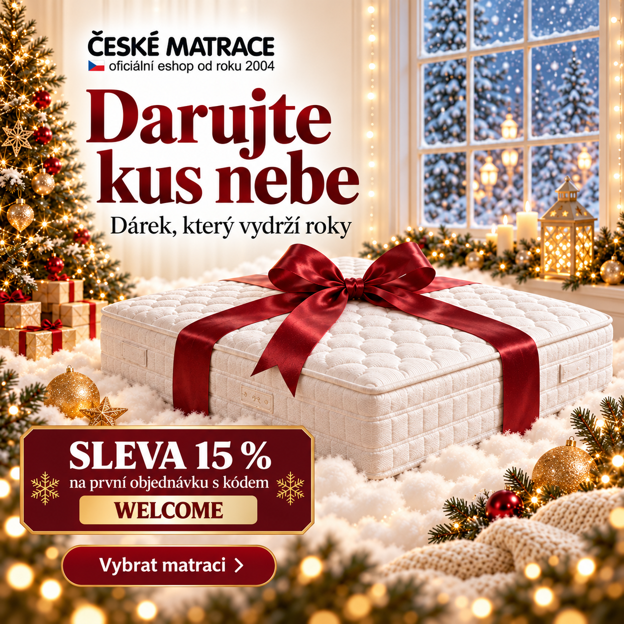 Darujte kus nebe: vánočně zabalená matrace