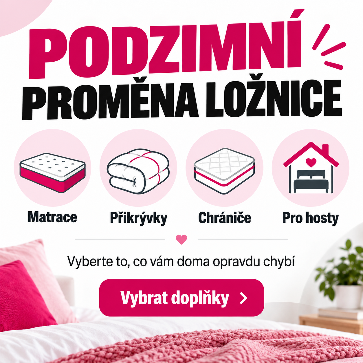 Podzimní proměna ložnice: matrace, přikrývky, chrániče a vybavení pro hosty