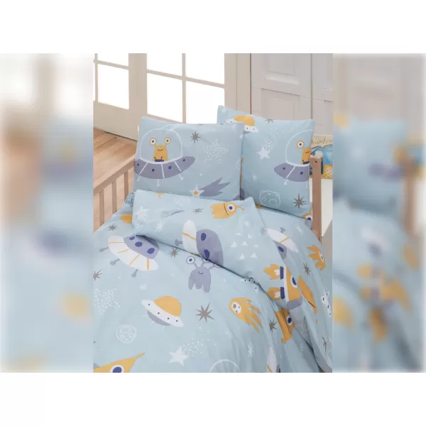 Brotex Bavlněné dětské povlečení do malé postýlky Vesmírné UFO 90 x 135 Zipový uzávěr