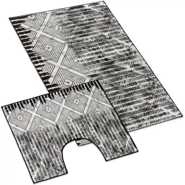 Brotex Koupelnová sada předložek 3D+60x50cm Kosočtverce bíločerné