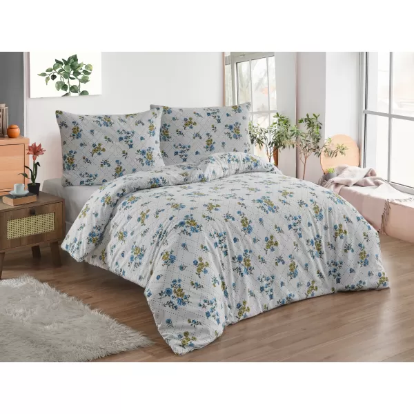 Brotex Prodloužené flanelové povlečení Olivie blue 140 x 220 Zipový uzávěr
