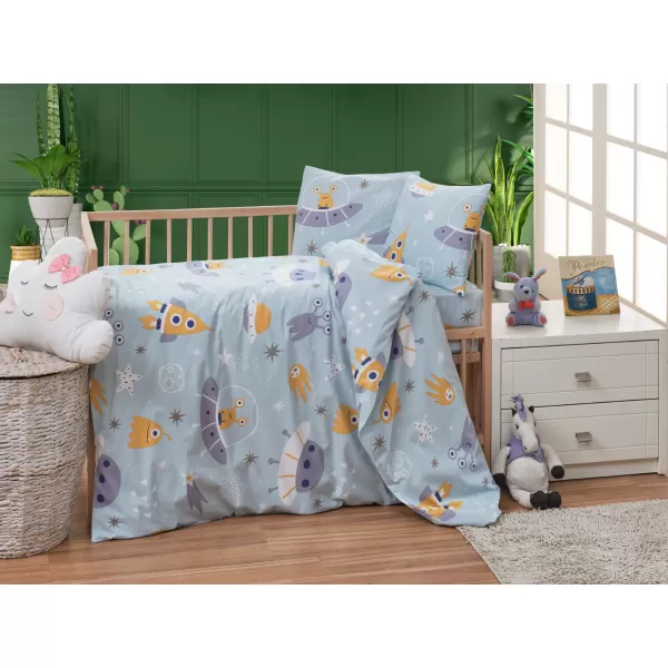 Brotex Bavlněné dětské povlečení Vesmírné UFO 140 x 200 Zipový uzávěr