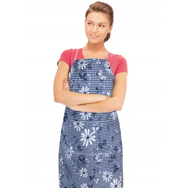 Brotex Kuchyňská zástěra modrá kostička s květem