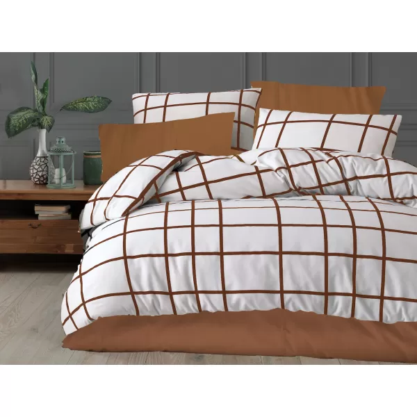 Brotex Povlečení francouzské krep Káro hnědé 200 x 200 Zipový uzávěr