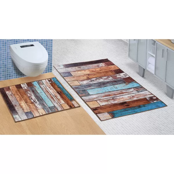 Brotex Koupelnová sada předložek 3D+60x50cm BEZ VÝKROJE dřevěná podlaha